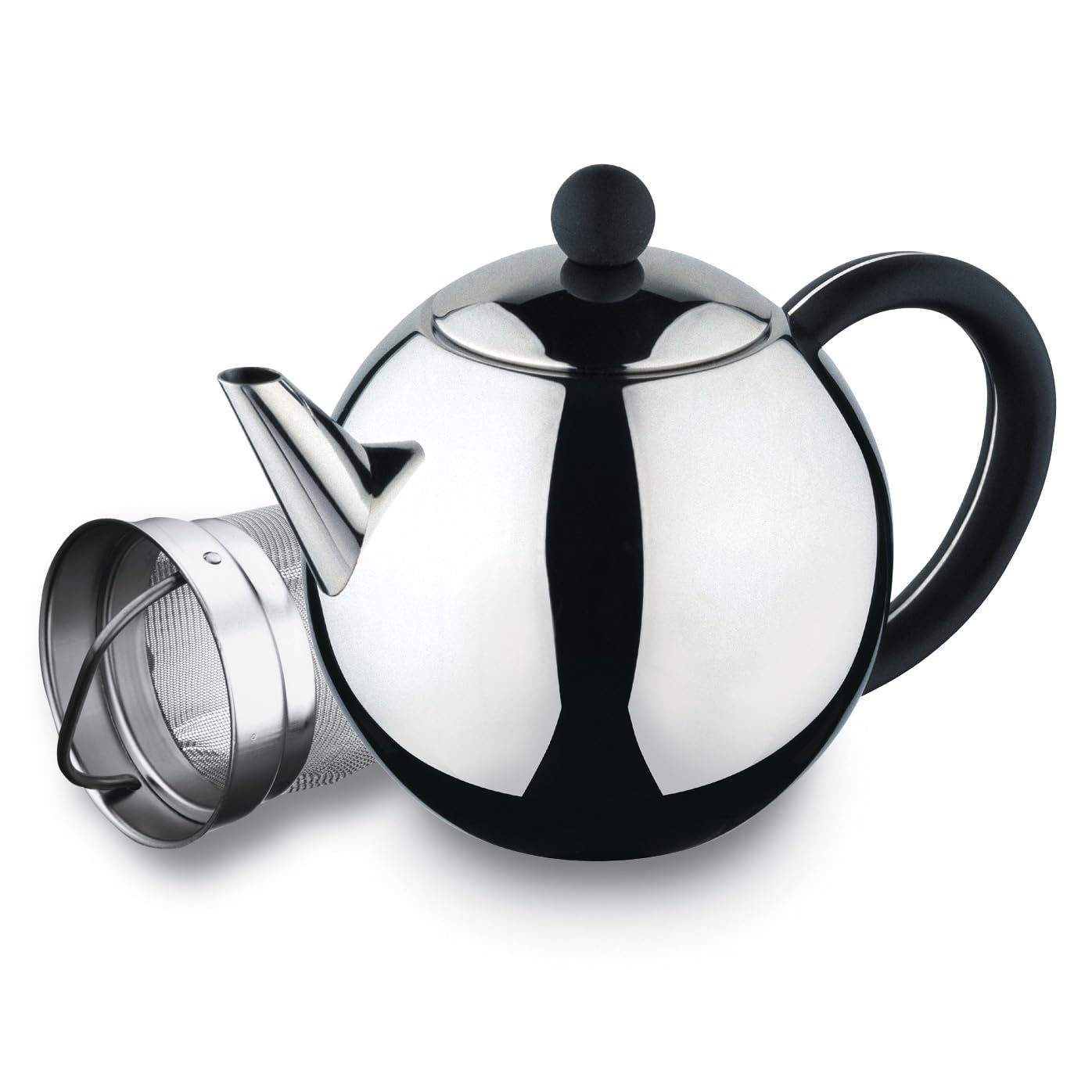 Cafe Ole Rondo Stainless Steel Tea Pot Easy Pour Teapot with Infuser Basket 50oz,Bakelite Handle,Black,1500ml