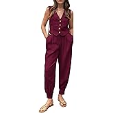 PRETTYGARDEN 2 Piece Sets for Women Summer 2026 V Neck Button Front Cropped Tank Tops Vest Pockets Pants Spring Matching Set
