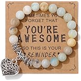 Natural Stone Inspirational Heart Shape Bracelet Gifts for Women You’re Awesome Crystal Beaded Adjustable Bracelet With Message Card Christmas Birthday Mother's Day Graduation Gifts Wristbands