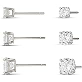 Amazon Essentials 14K Gold Plated Sterling Silver Round or Princess Cut Cubic Zirconia Stud Earring Set