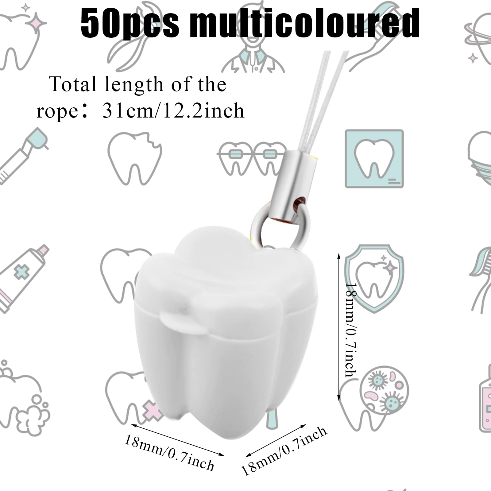 50-Piece Tooth Saver Necklaces, Tooth Necklace Little Box for Lost Teeth, Milk Teeth Storage Cases for Children Tooth Fairy Bag School Classroom Party Supply