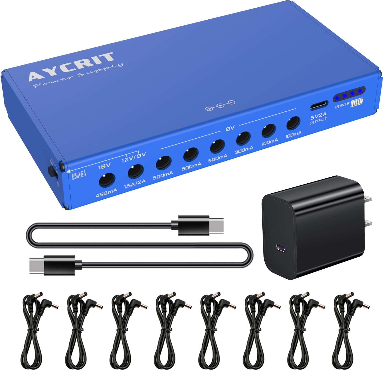 Photo 1 of [New Version] AYCRIT Guitar Pedal Power Supply, Rechargeable 12800mAh 9 Outputs 9V2A/12V1.5A/18V450mA and 5V2A Type-C Port for iPhone ipad (MUSTAN-01) Style