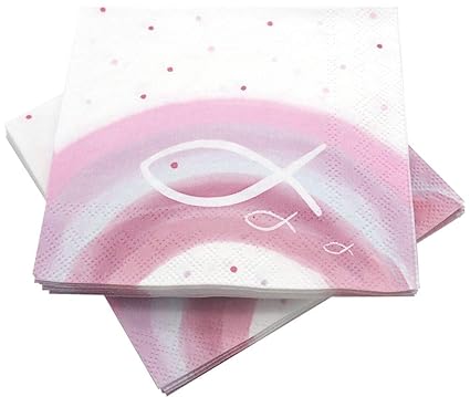 Unbekannt Servietten Kommunion Taufe Tischdeko Fisch Regenbogen Rosa Deko 20 Stück