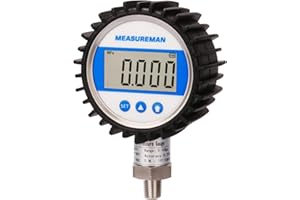 MEASUREMAN 3-1/8" Dial Size, Digital Pressure Gauge, 0-5000psi/bar/Mpa/Kpa, 1/4" NPT Lower Mount, 0.25% Accuracy