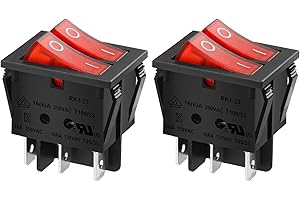 Heschen Double Rocker Switch SPST ON-Off 6 Terminals Red Light 16A 250VAC 2Pack