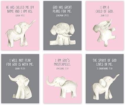 Amazon Com Andaz Press Christian Bible Verses Quotes Nursery Kids Bedroom Unframed Hanging Wall Art Poster Decor 8 5x11 Inch Elephants Pink I Am A Child Of God 6 Pack No Frames Everything Else