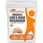 BulkSupplements.com Organic Lion's Mane Mushroom Extract Powder - Lions Mane Supplement Powder, Superfood for Well-Being - Vegan, 1g per Serving, 1kg (2.2 lbs) (Pack of 1)