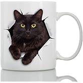 Winston & Bear Black Cat Coffee Mug - Funny Ceramic Coffee Mug Gift for Cat Lovers - Cute Novelty Cup for Men and Women (11oz)