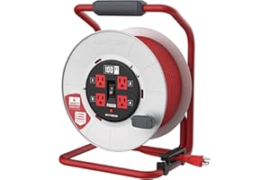 CRAFTSMAN Contractor Retractable Extension Cord Reel 100 Ft. with 4 Outlets & Heavy Duty 12AWG SJTW Cable