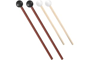 LIQWEI 4Pcs Steel Tongue Drum Mallets, Rubber Xylophone Mallet, Wood Bell Glockenspiel Mallets Drums Sticks, Rhythm Sticks Finger Sleeves for Gong Woodblock Drums, Tongue Drum