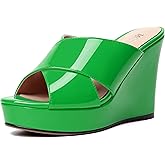 MODENCOCO Womens Casual Open Toe Heels Patent Slip On Platform Party Sexy Wedge High Heel Heeled Sandals 4 Inch