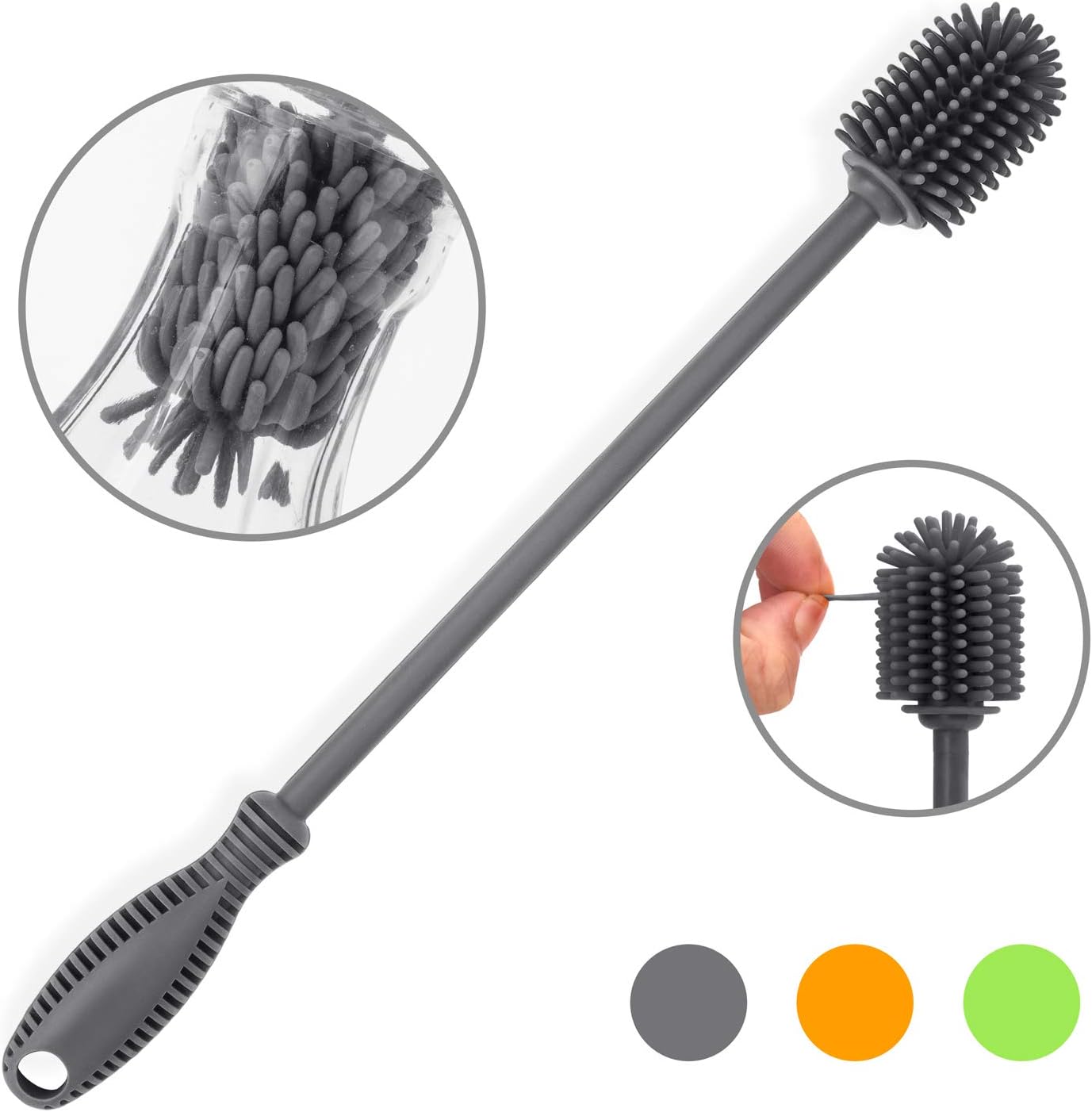 ddLUCK Silicone Bottle Cleaning Brush with Long Handle, 31cm Water Bottle Cleaner for Baby Bottles Hydro Flask, Sports Bottle - Image 3