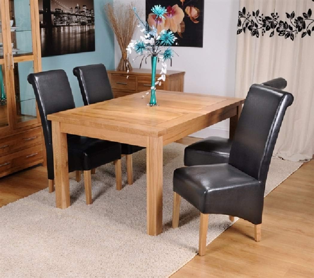Solid Oak Extending Dining Table And Four Kelsey Leather Chairs With Oak Legs Dining Set (With Black Chairs)