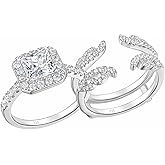 Blongme 3 CT Wedding Sets Ring Enhancer for Engagement Rings Princess Cut Bridal Ring Set for Her 925 Sterling Silver AAAAA Cz Anniversary Ring Size 4-10