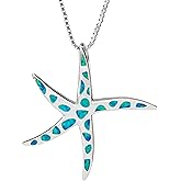 Aloha Jewelry Company Sterling Silver Created Blue Opal Starfish Necklace Pendant with 18" Box Chain
