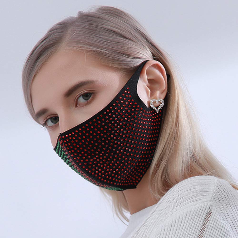 Yienate Fashion Rhinestone Mask Masquerade Party Face Mask Nightclub Bling Crystal Mask Decoration Mask Jewelry for Women and Girls (Red+Green)