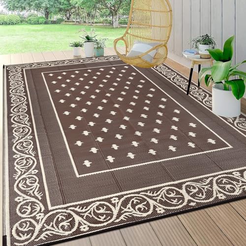 Pauwer Waterproof Outdoor Rug 10x14 Brown