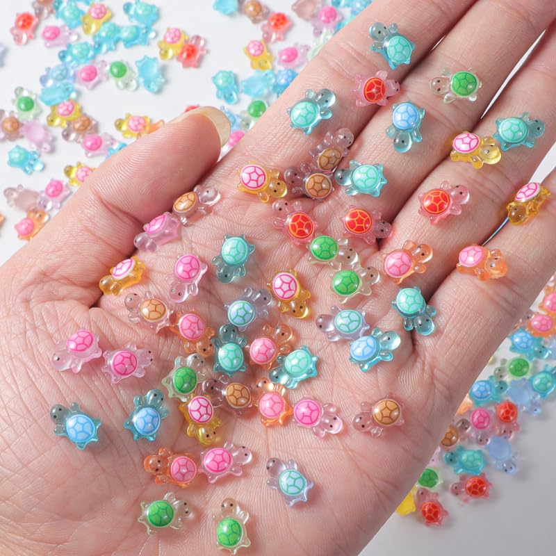 Photo 1 of 2 Small Boxes of OPA RYAT 200pcs Mini Resin Turtles Luminous Mini Turtle Figurines Glow in The Dark Miniatures Resin Turtles Cute for Nail Art DIY Projects for Fairy Garden Ocean Party Favor Landscaping Decoration and 12 set 10mm no sew pearl buttons, shi