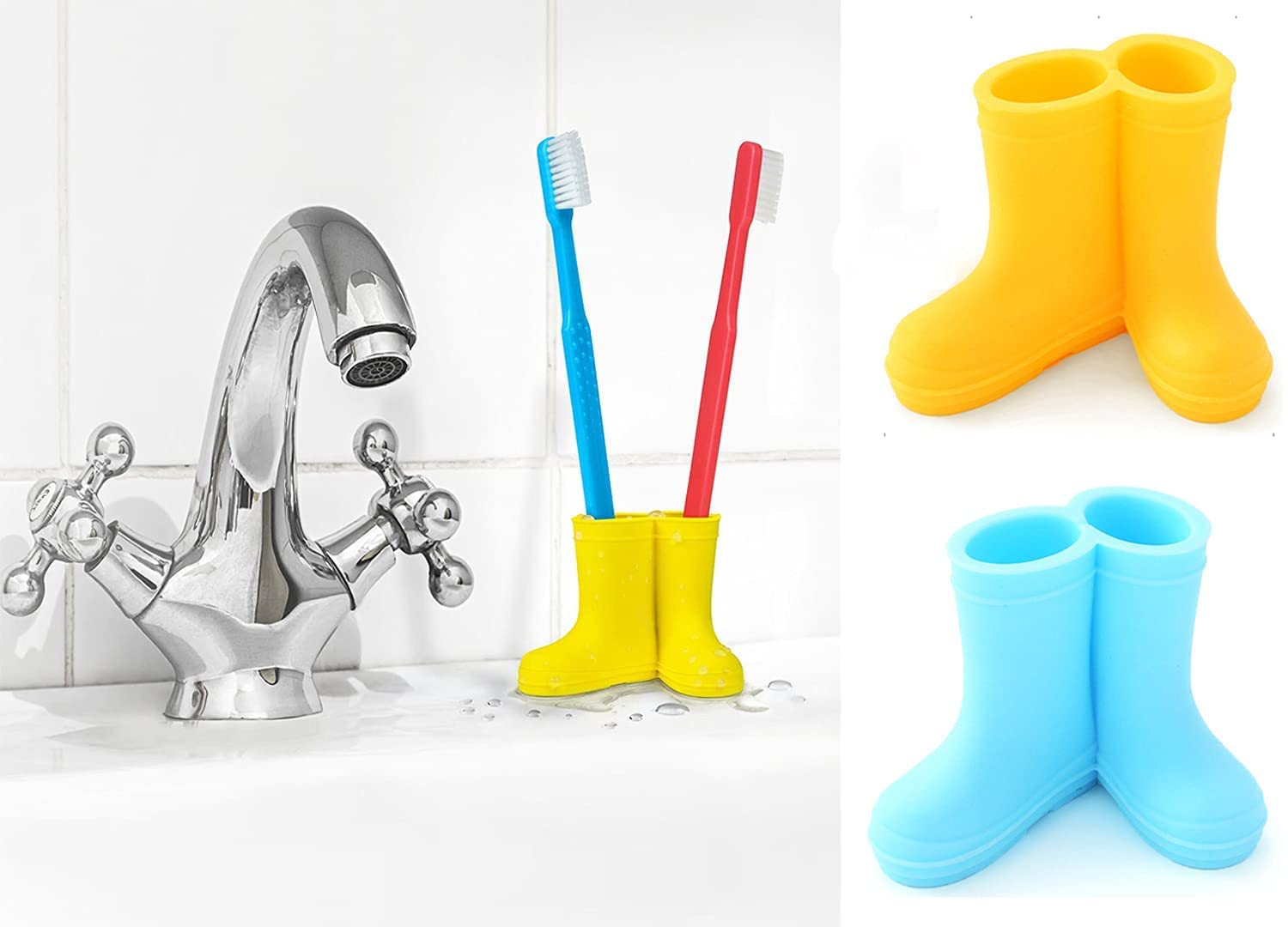 2 Pack Rain Boot Toothbrush Holder Silicone Toothbrush Holder Cute Organizer for Your Bathroom Perfect Toothbrush Holder for Children,Safety Razor Stand Multi Purpose Bathroom Accessory