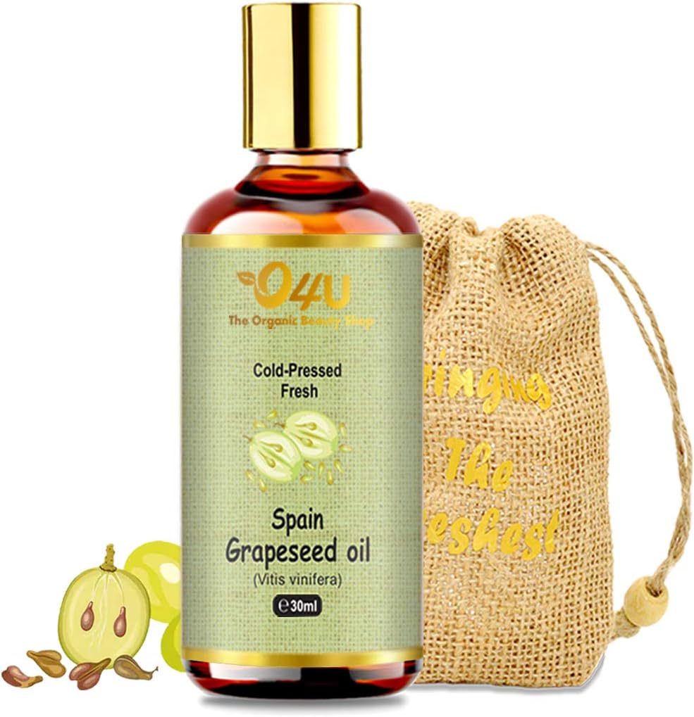 O4U Spain Grapeseed Oil for - Skin Texture Improvement, Hair Fall Control, Stress Relief, Moisturisation, Sun Protection | USDA Certified, 100% Pure & Organic | (30ml)