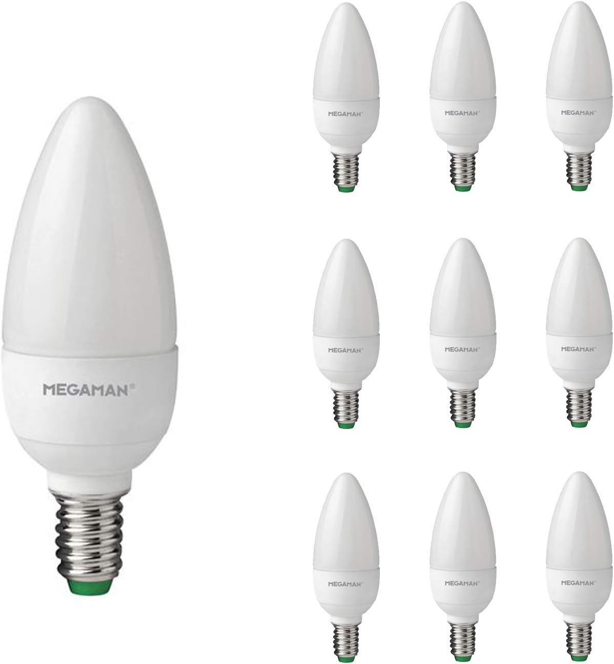 Pack of 10 x Megaman 143308 LED Candle Light Bulbs Opal E14 SES 2800K Warm White - 5.5 W, 10 Count (Pack of 1)