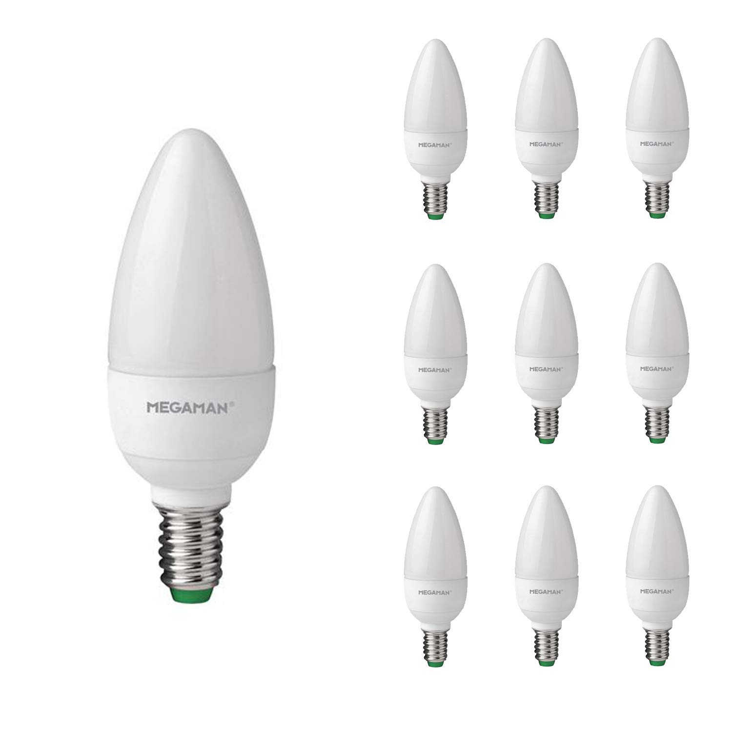 Pack of 10 x Megaman 143308 LED Candle Light Bulbs Opal E14 SES 2800K Warm White - 5.5 W