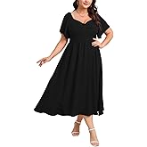 SCOMCHIC Women's Plus Size Maxi Dress Summer Short Sleeve Sweetheart Neckline A Line Wedding Guest Cocktail Dresses