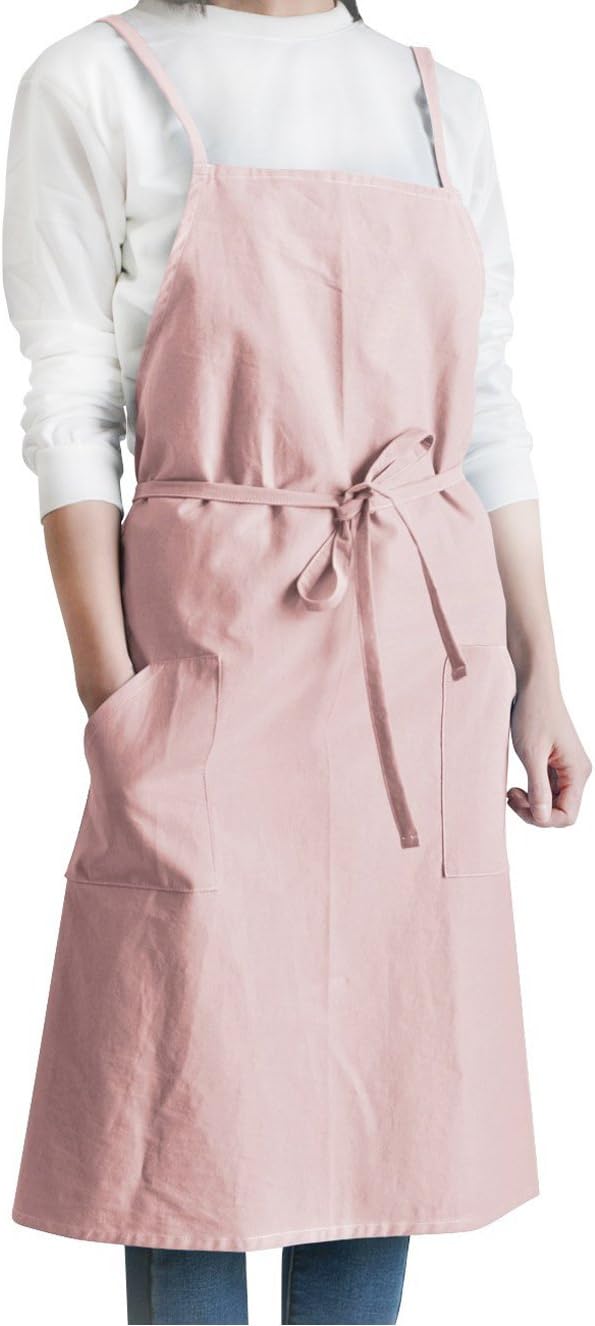 iToolai Unisex 100% Cotton Long Kitchen Aprons Food Server Chef Cooking Bib with Pockets