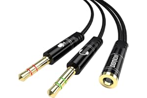 DIGITCONVERT Headphone Splitter Cable for Computer,3.5mm Female to 2 Dual Male Headphone Microphone Y Splitter Cable Mic Audio Stereo Jack Earphones Port Cord Gaming Headset to PC Laptop Adapter Black
