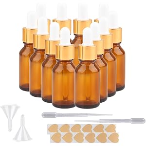 AGZHTYJQ 12 Pack 15ml (1/2 oz) Amber Glass Dropper Bottles, Leakproof Tincture Bottles with Gold Cap Glass Dropper, Refillabl