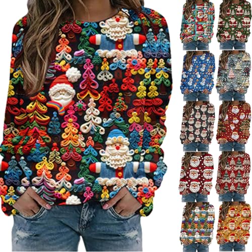 christmas jumpers Women's Jumpers Fashion Casual Santa Print Round Neck Top Hoodless Christmas Sweatshirt Pullover Sweaters Sweatshirts for Women (Beige #4, S)