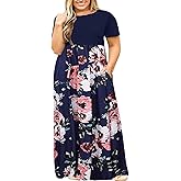 Halife Plus Size Dresses for Women Summer Casual Beach Long Maxi Dress with Pockets