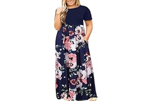 Kancystore Women's Short Sleeve Plus Size Maxi Dress with Pockets Loose Casual Summer Dresses