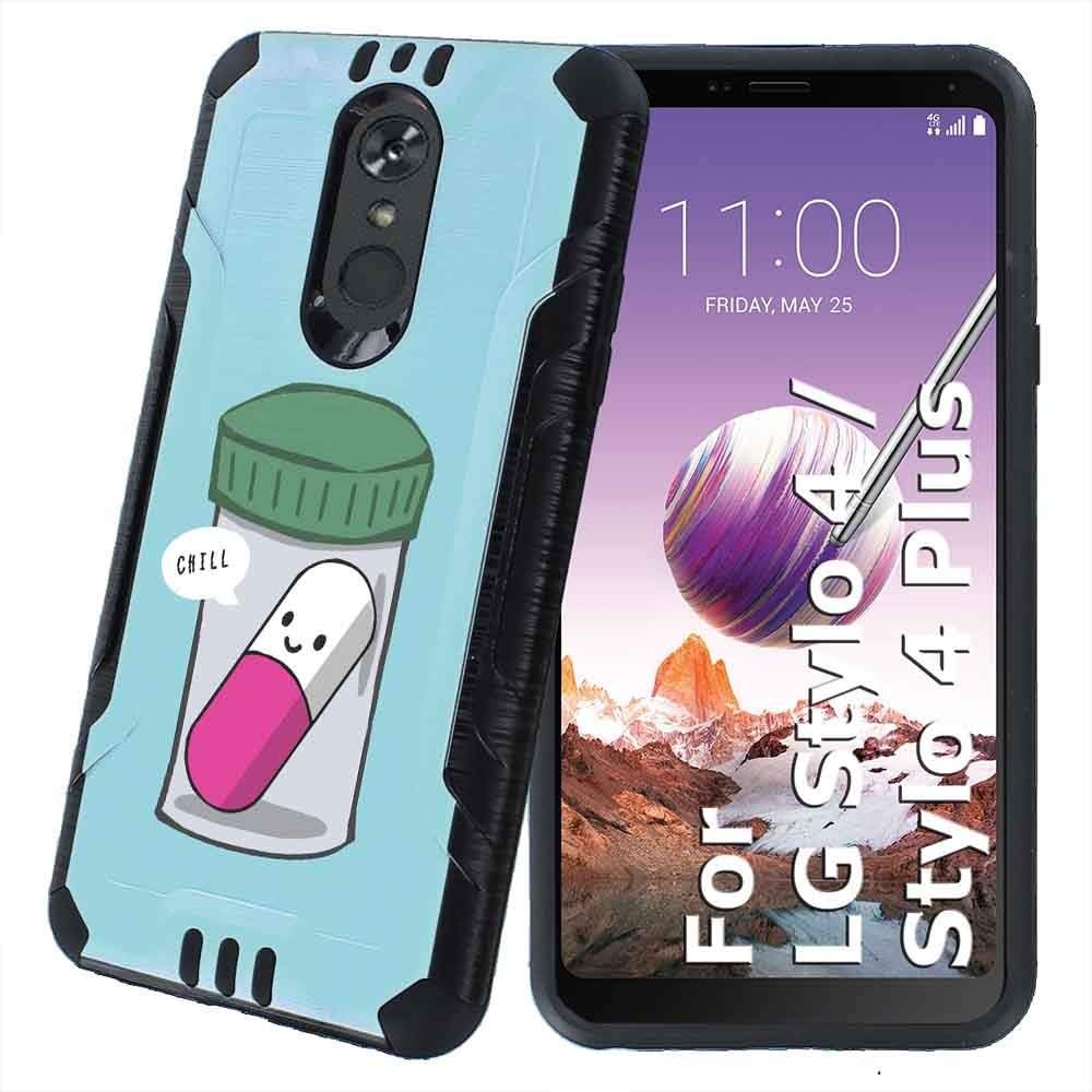 TalkingCase Black Hybrid Dual-Layer Phone Case for LG Stylo 4,Stylo 4 Plus,Chill Pill Saying Chill Print,Double-Layer,Armor Exterior,Soft Gel Interior Cover,Designed in USA
