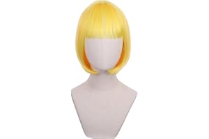 Edivd Kids Light Yellow Bob Wig Girls Short Yellow Bob Wig with Bangs Child Bob Wigs Heat Resistant Synthetic Wigs with Cap