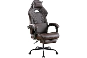 NIONIK Gaming Chair with Footrest and Massage Lumbar Support, Ergonomic Computer Gamer Chair, PVC Leather Video Game Chairs, 