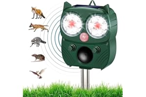PHIMINNEX Solar Animal Repeller, Ultrasonic Repellent, Motion Detection, LED Flashing Light, Dog, Cat Repellent, Squirrel, Raccoon, Skunk, Rabbit, Rodent, Fox, Deer, etc.