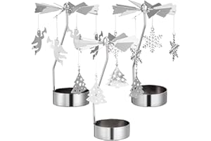 Mobestech 3pcs Christmas Tea Light Holder Metal Snowflake Rotating Candlestick Spinning Angels Tea Lights Candle Votive Candle Holder Set for Christmas Wedding