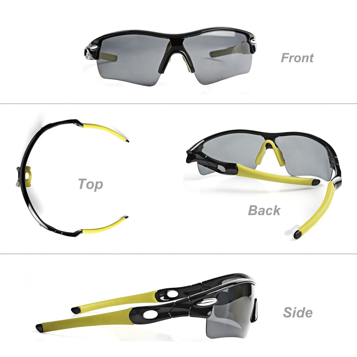WONGKUO Polarized Outdoor Sports Glasses Men Women Cycling Sunglasses With 5 Interchangeable Lenses 100%UV Protection Fits for Fishing Running Golf Baseball Cycling Driving And All Outdoor Activities