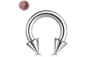 BodyBonita G23 Titanium Septum Rings 6G 8G 12G - Horseshoe Circular Barbell Spikes Stretched Pincher Nose Piercing Jewelry ASTM F136 Titanium Earrings for Women Men Silver 10 mm 12 mm