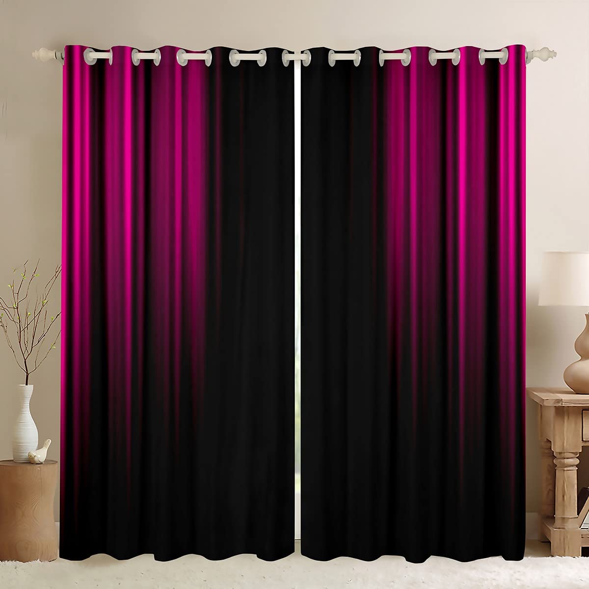 Abstract Ombre Curtains Kids Girls Boys Teens Peach Red and Black Window Curtains for Bedroom Living Room,Gradient Window Treatment W52*L63 Inch