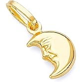 14k REAL Yellow Gold Half Moon Face Charm Pendant