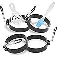 Ameupin Stainless Steel Egg Rings for Frying Eggs(4 Pack - 3.5" Round Non Stick Griddle Rings with Oil Brush, Egg Sandwich/Pa