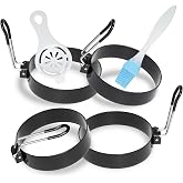 Ameupin 4 Pack 3.5 Inch Nonstick Stainless Steel Egg Rings for Frying Eggs | Round Griddle Cooking Molds with Oil Brush &amp; Egg Separator for Pancake, Egg Sandwich and English Muffin Breakfast Making
