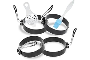 Ameupin Stainless Steel Egg Rings for Frying Eggs（4 Pack - 3.5" Round Non Stick Griddle Rings with Oil Brush, Egg Sandwich/Pa