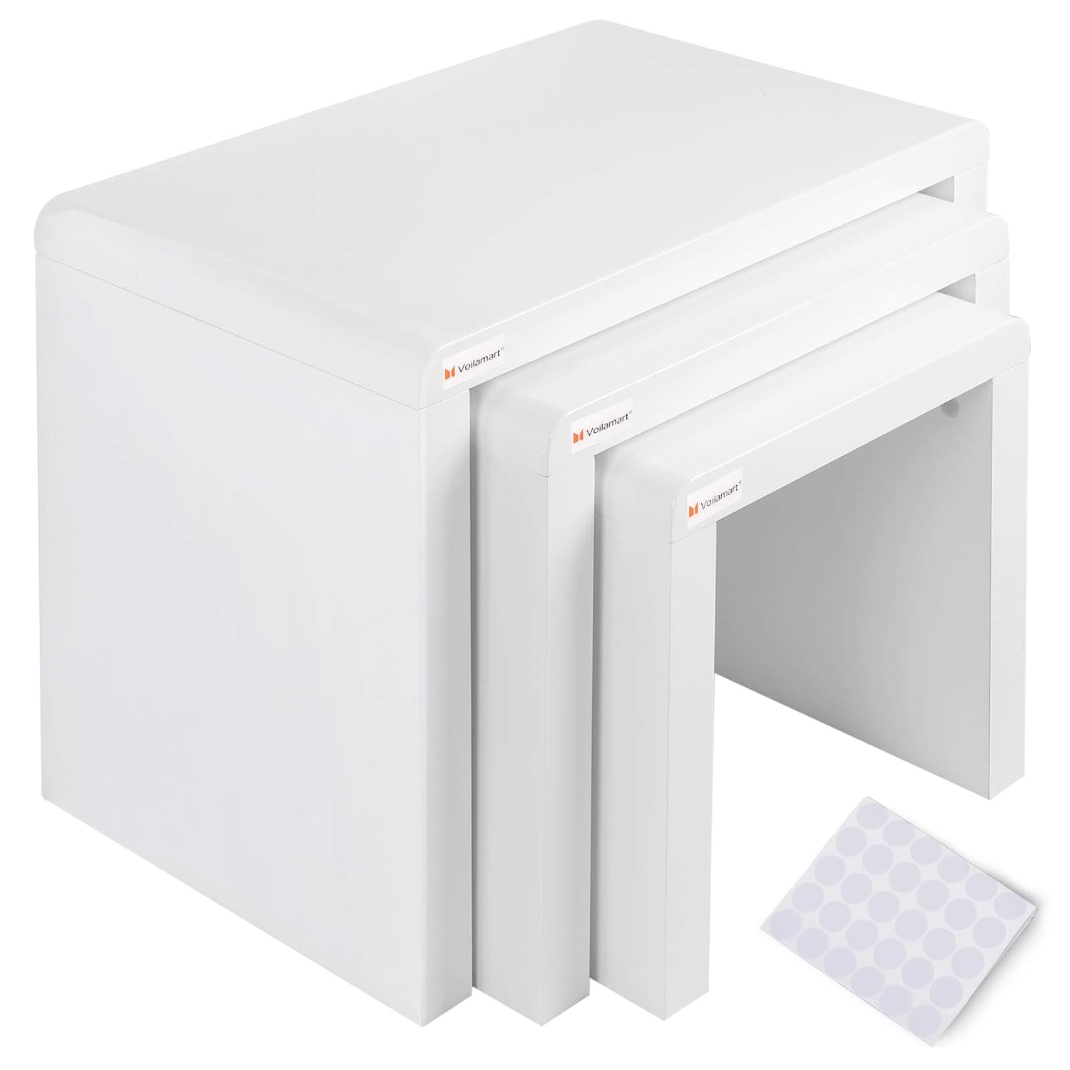 Voilamart Nest of 3 Tables High Gloss Wood Nesting Tables White Coffee Table Multifunctional Living Room Side End Table with Screw Covers