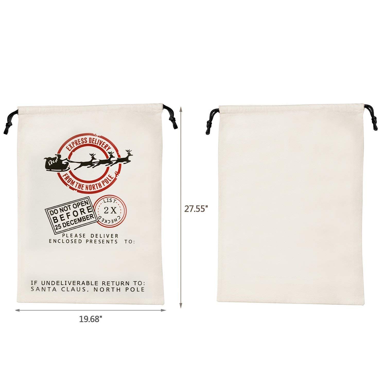 Ausein Christmas Sack Large Bag, Xmas Sacks, North Pole Mail Hessian Santa Stockings Sack, Personalised Name Space Large Storage Bags - 70 x 50 cm/ 28 x 20 inch, Beige