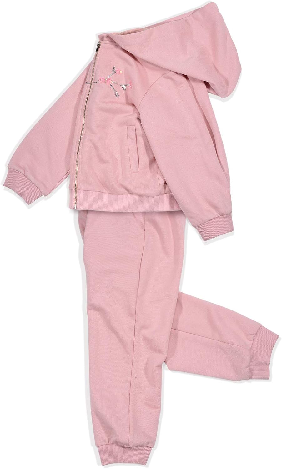 Girls Pants Sets, Crop Top Hoodie, Athletic Sweatsuit, Pink Sequins Embroidery: Clothing