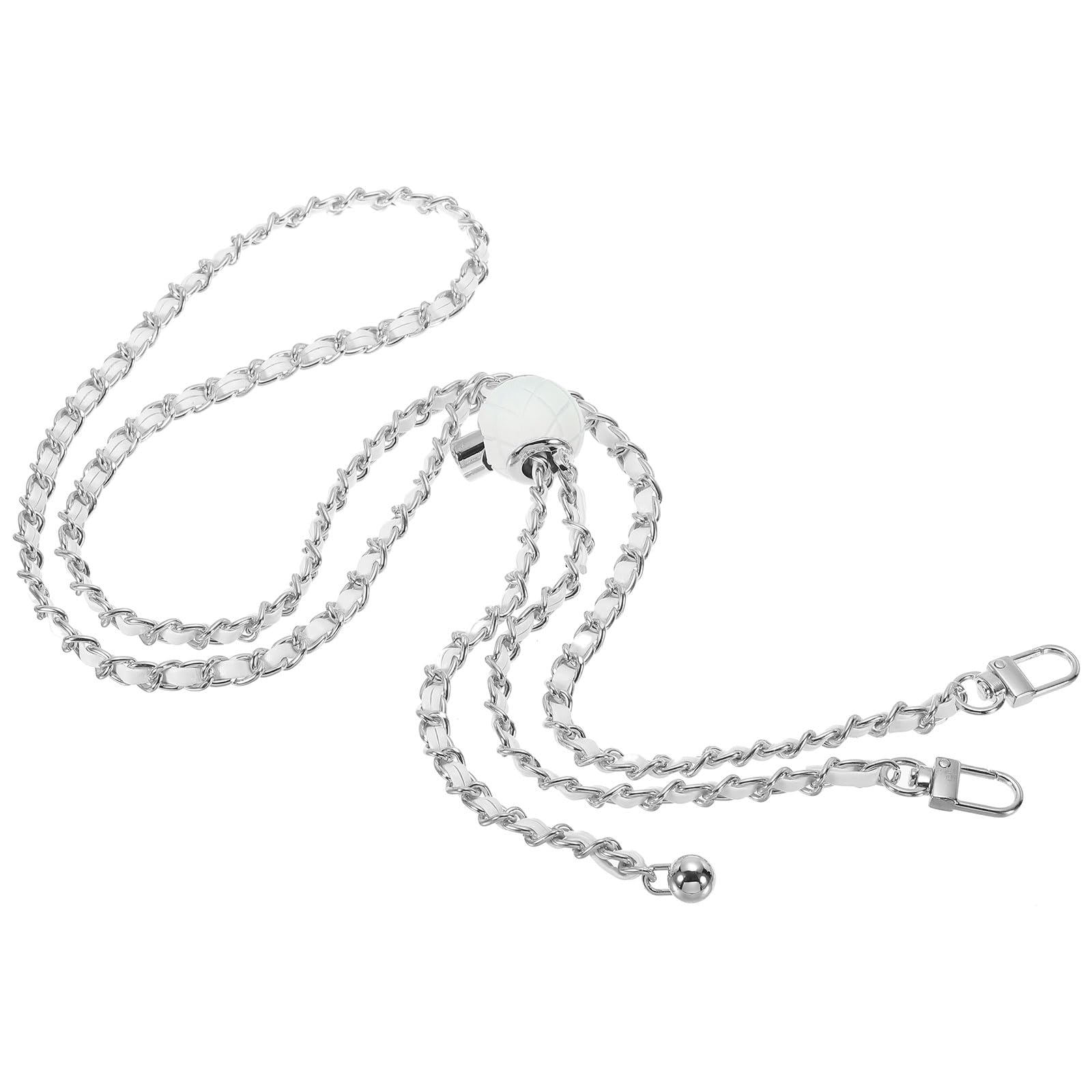 PATIKIL 55 Inch Thin Purse Chain Strap Adjustable, Leather Metal Chain Strap Replacement Chain for Handbag Shoulder Crossbody Clutch Bags, Silver Tone/White
