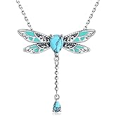 EJALEN 925-Sterling-Silver Turquoise Dragonfly/Hummingbird/Compass/Anchor/Butterfly/Cross/Lotus Necklaces Vintage Boho Pendant Jewelry Victorian Christmas Birthday Gifts for Women